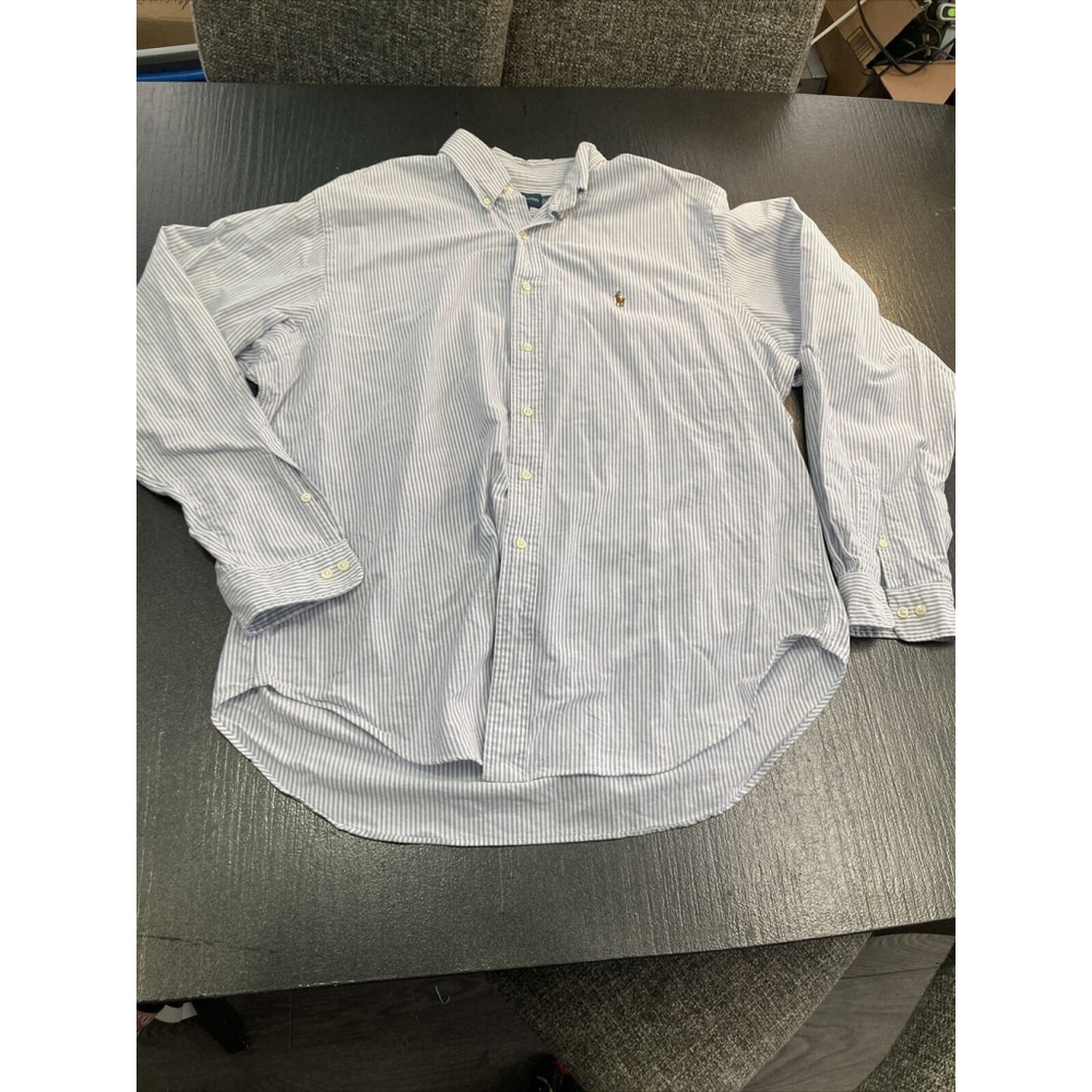 Ralph Lauren Men’s Dress Shirt Men 17 1/2 36/37 Button Up Pin Striped White Blue